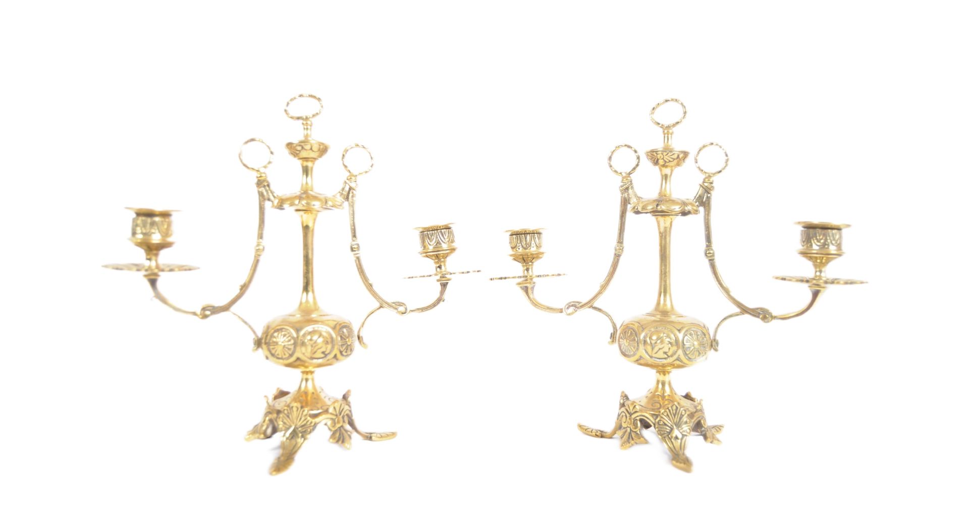 PAIR OF 19TH CENTURY BRASS TWIN SCONCE CANDELABRA