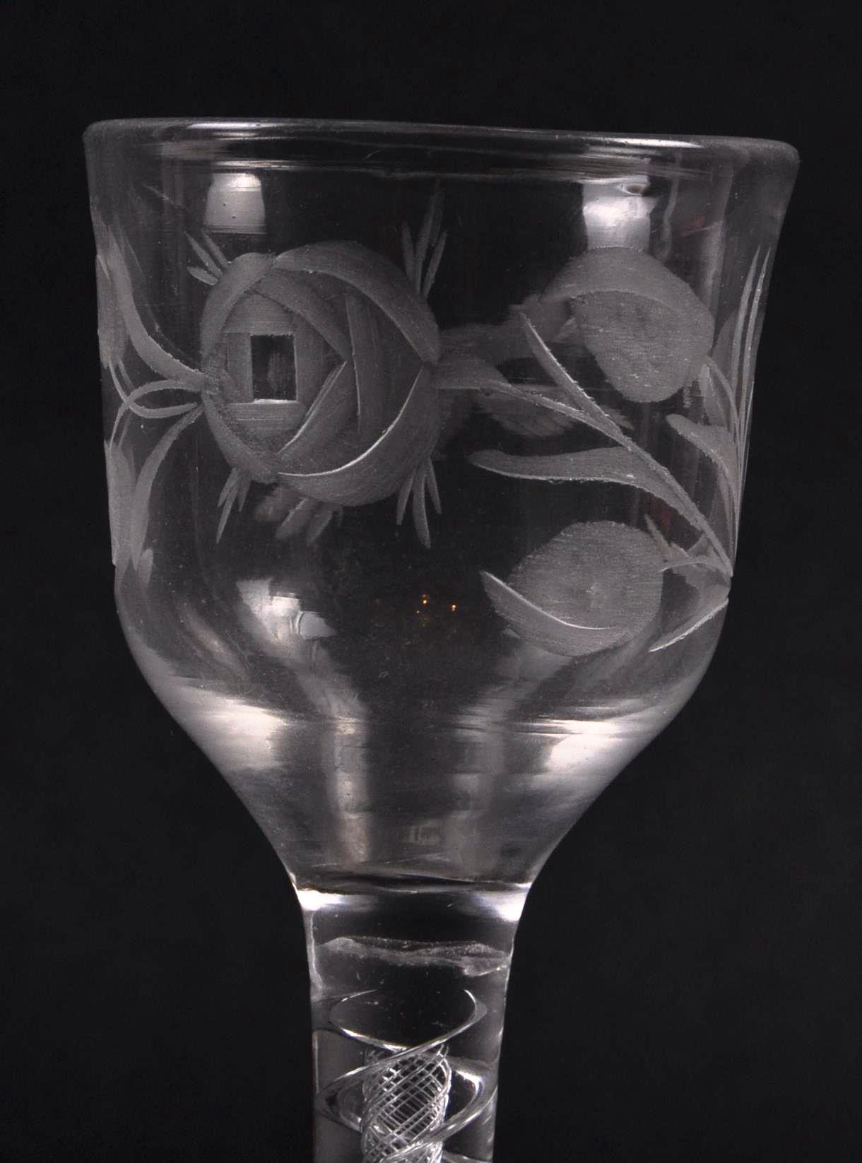18TH CENTURY ENGRAVED DOUBLE SERIES JACOBITE WINE GLASS - Image 4 of 6