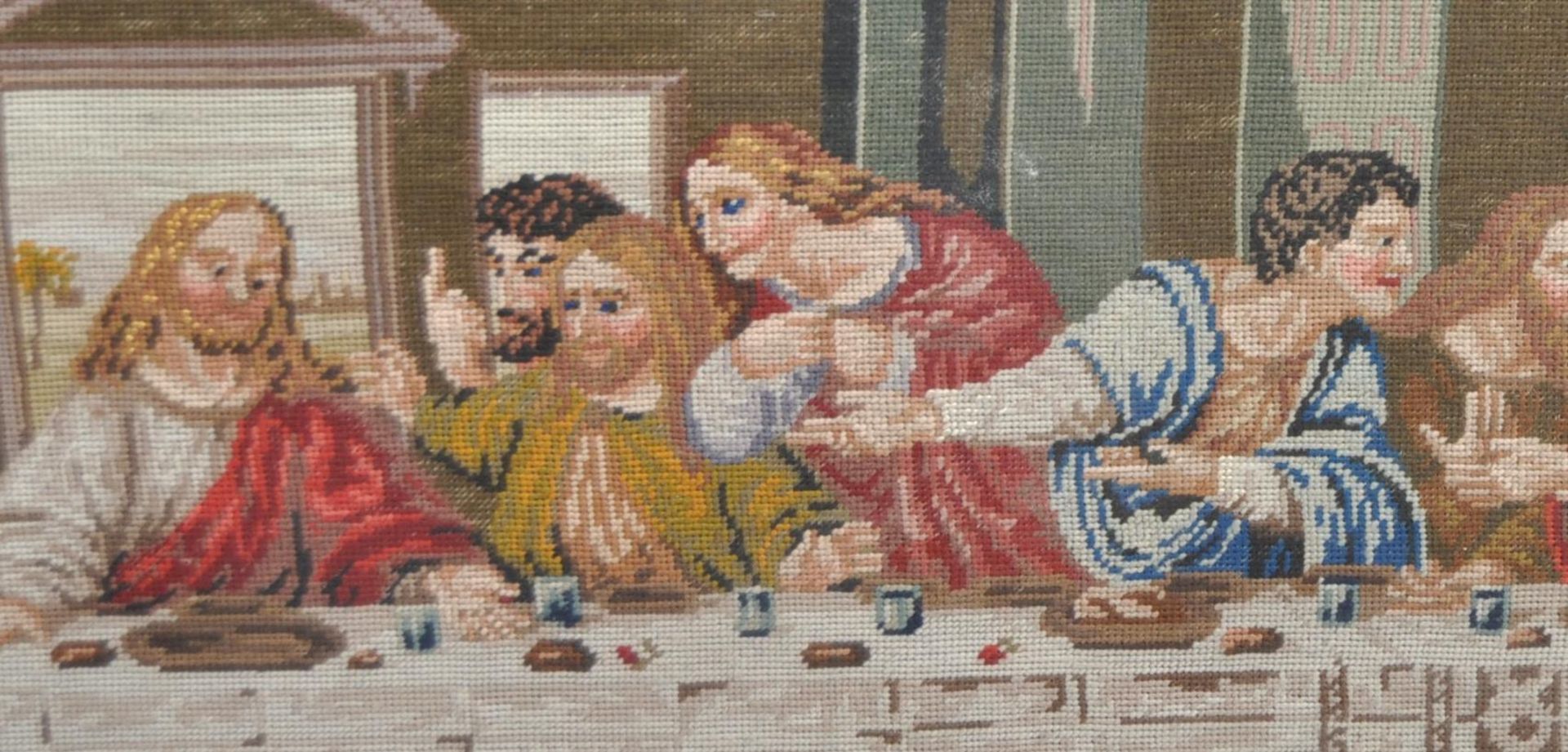 19TH CENTURY LAST SUPPER EMBROIDERED NEEDLEPOINT TAPESTRY - Image 3 of 6