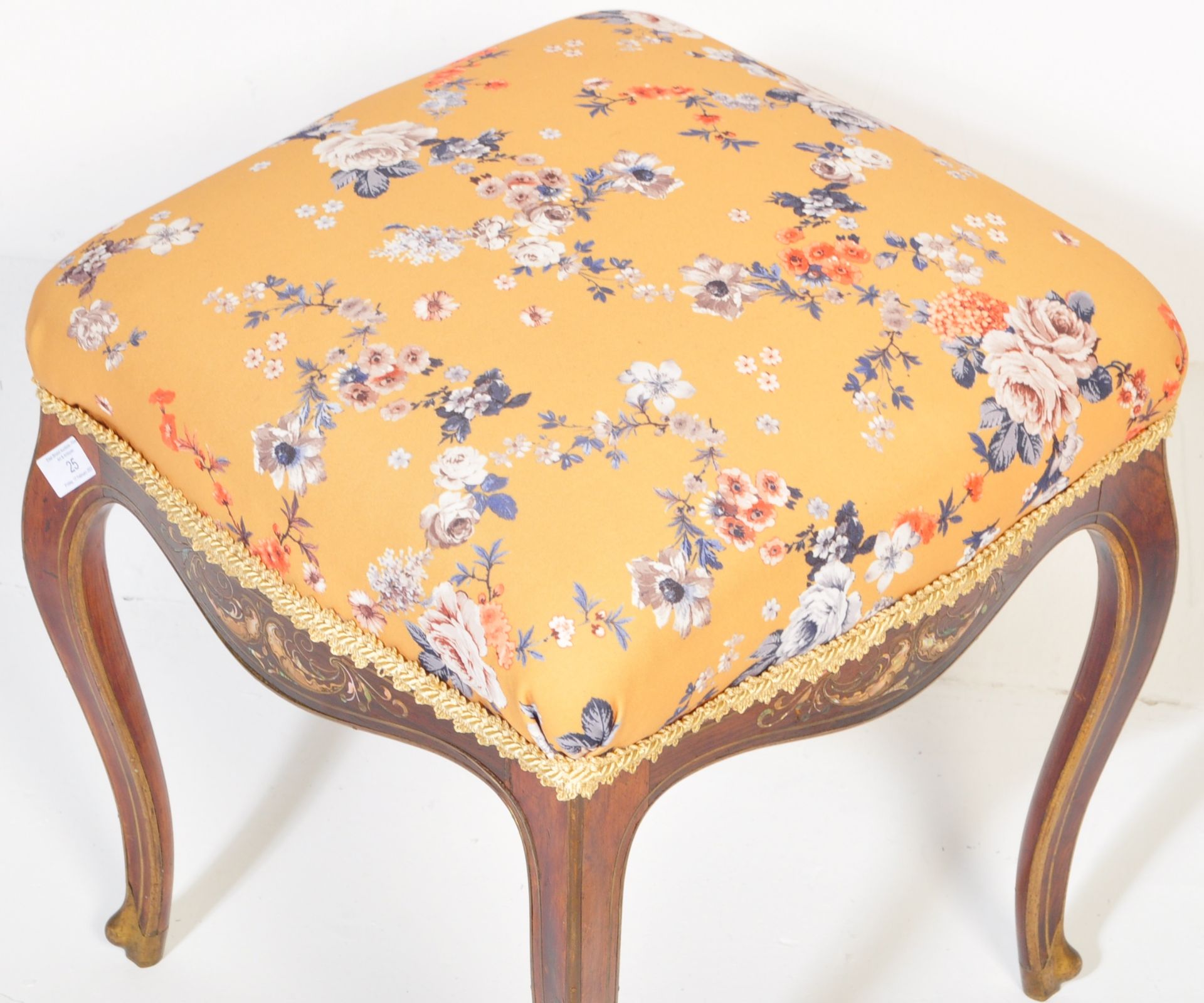 19TH CENTURY ROSEWOOD BRASS & MOTHER OF PEARL STOOL - Image 4 of 6