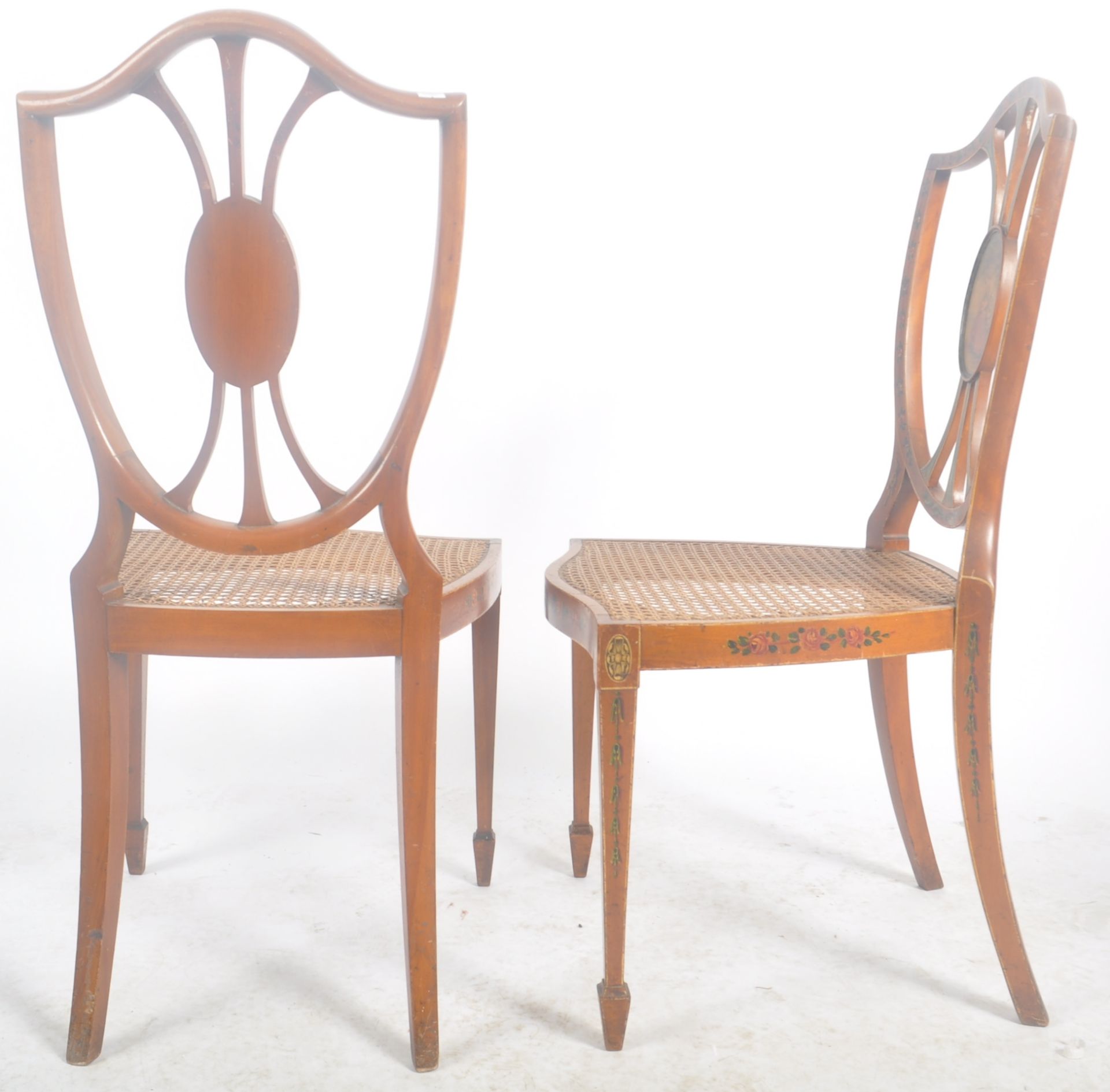 SET OF THREE PAINTED FAUX SATINWOOD SHIELD BACK CHAIRS - Image 8 of 8