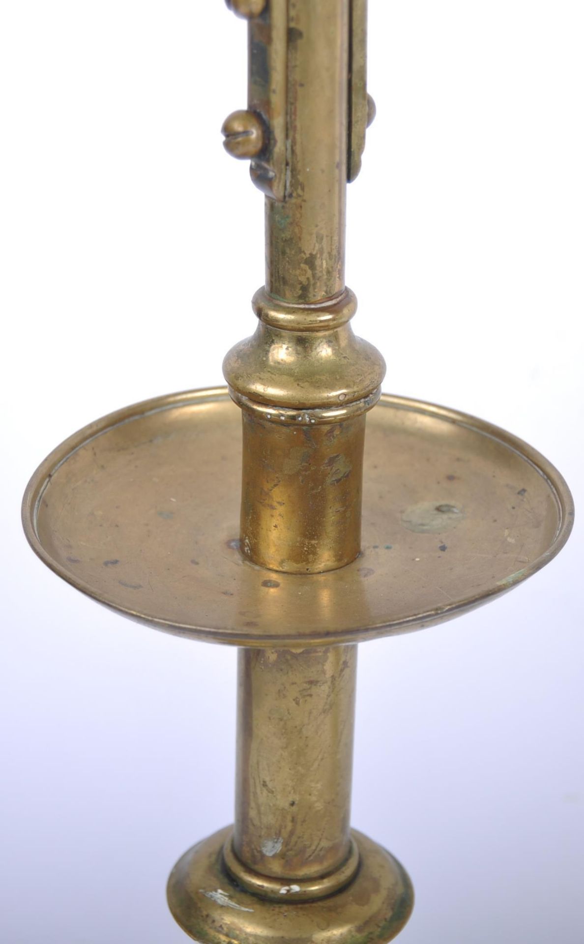 PAIR OF 19TH CENTURY BRASS TRIPLE SCONCE CANDLESTICKS - Image 7 of 8