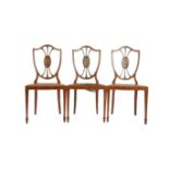 SET OF THREE PAINTED FAUX SATINWOOD SHIELD BACK CHAIRS