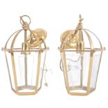 PAIR OF 20TH CENTURY BRASS & GLASS PORCH LANTERNS