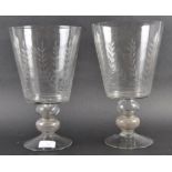 VERY LARGE 19TH CENTURY ETCHED GLASS VASES