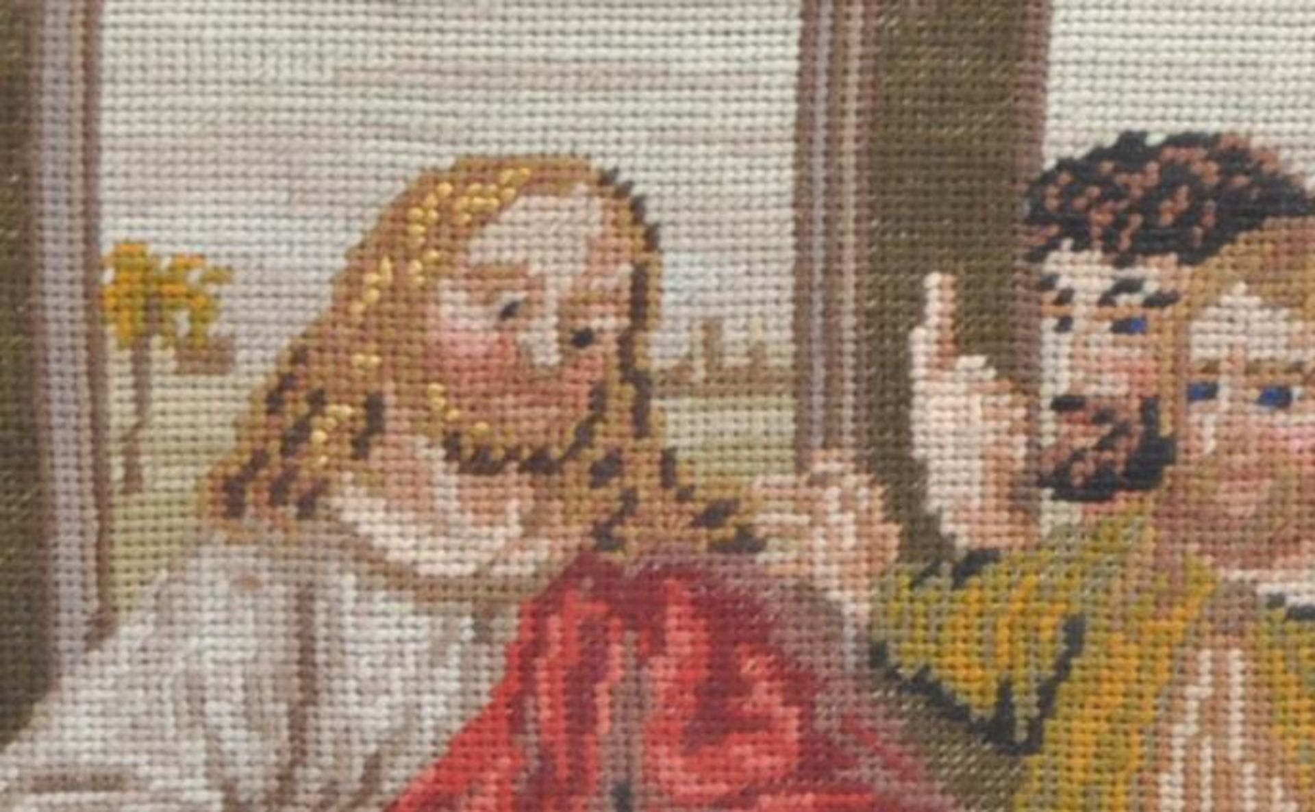 19TH CENTURY LAST SUPPER EMBROIDERED NEEDLEPOINT TAPESTRY - Image 4 of 6