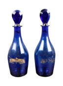 EARLY 19TH CENTURY BRISTOL BLUE INDIAN CLUB SHAPE DECANTERS