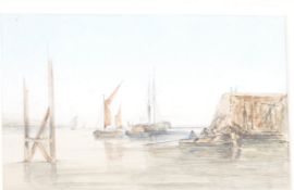 WILLIAM JAMES MULLER - WATERCOLOUR OF PURFLEET RIVER