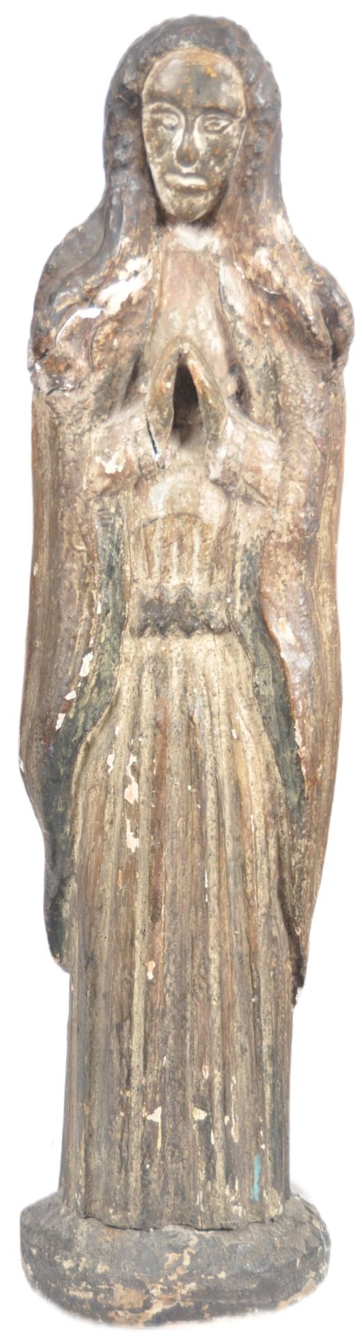 17TH CENTURY CARVED OAK FIGURE OF A RELGIOUS FIGURE