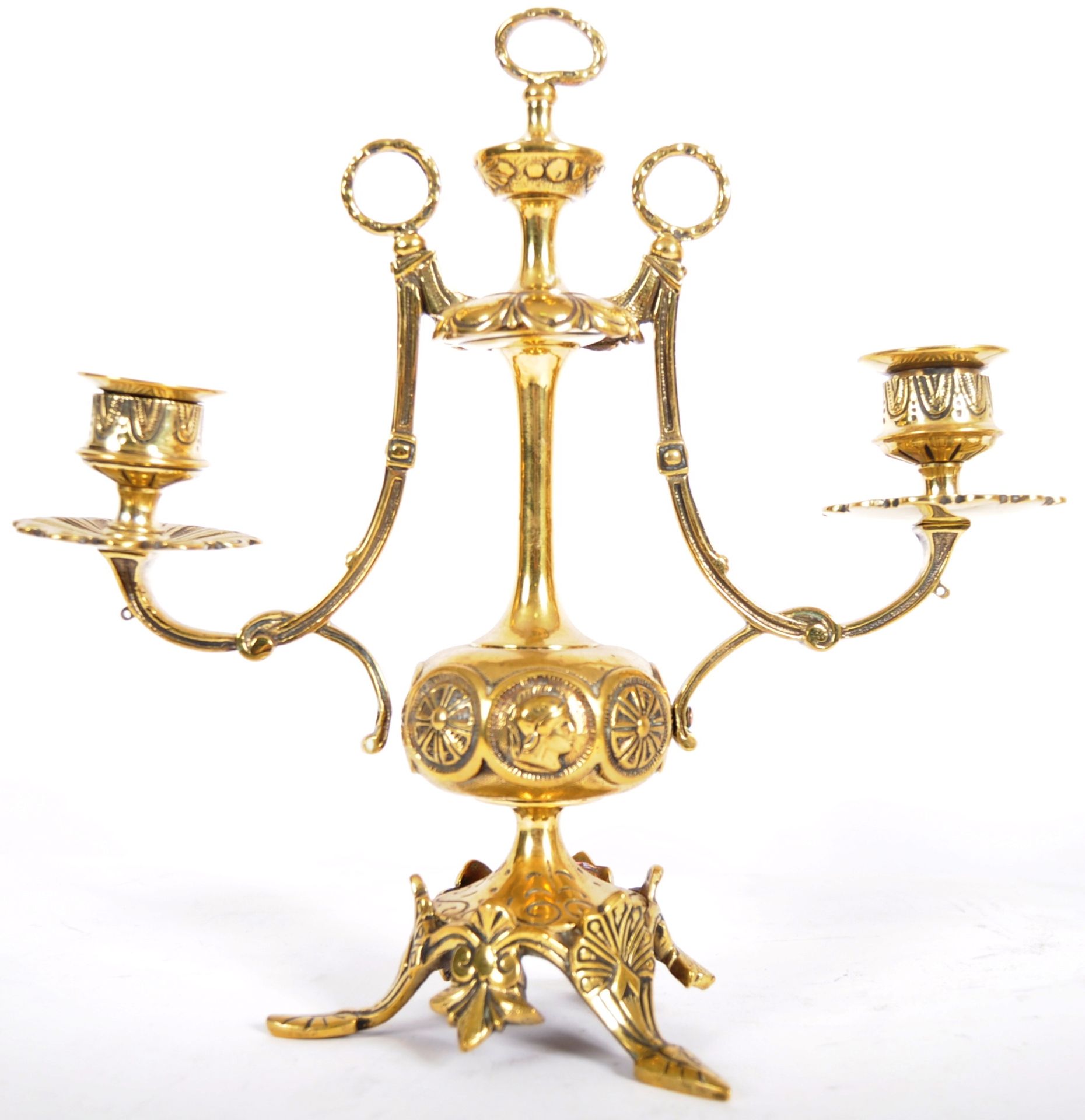 PAIR OF 19TH CENTURY BRASS TWIN SCONCE CANDELABRA - Bild 3 aus 7