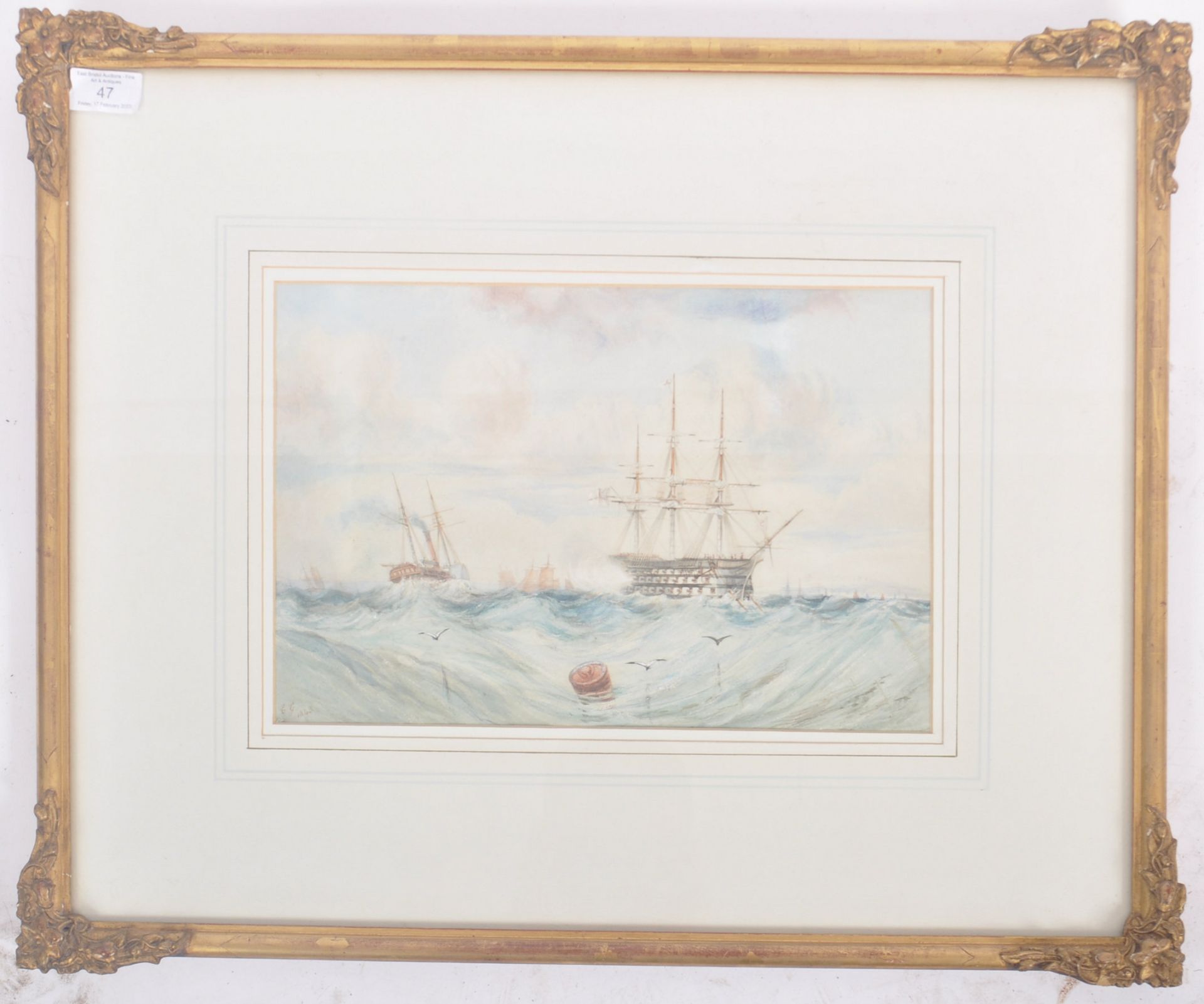 MID 19TH CENTURY VICTORIAN MARITIME WATERCOLOUR PAINTING - Image 4 of 7