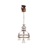 20TH CENTURY COPPER & WROUGHT IRON CEILING LIGHT LAMP