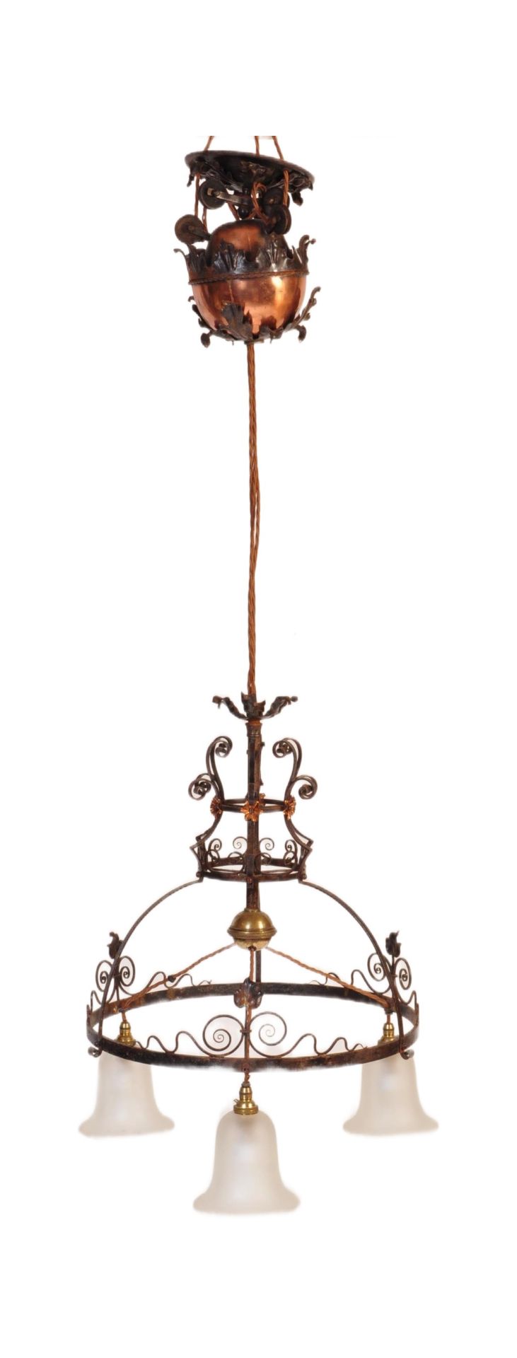 20TH CENTURY COPPER & WROUGHT IRON CEILING LIGHT LAMP