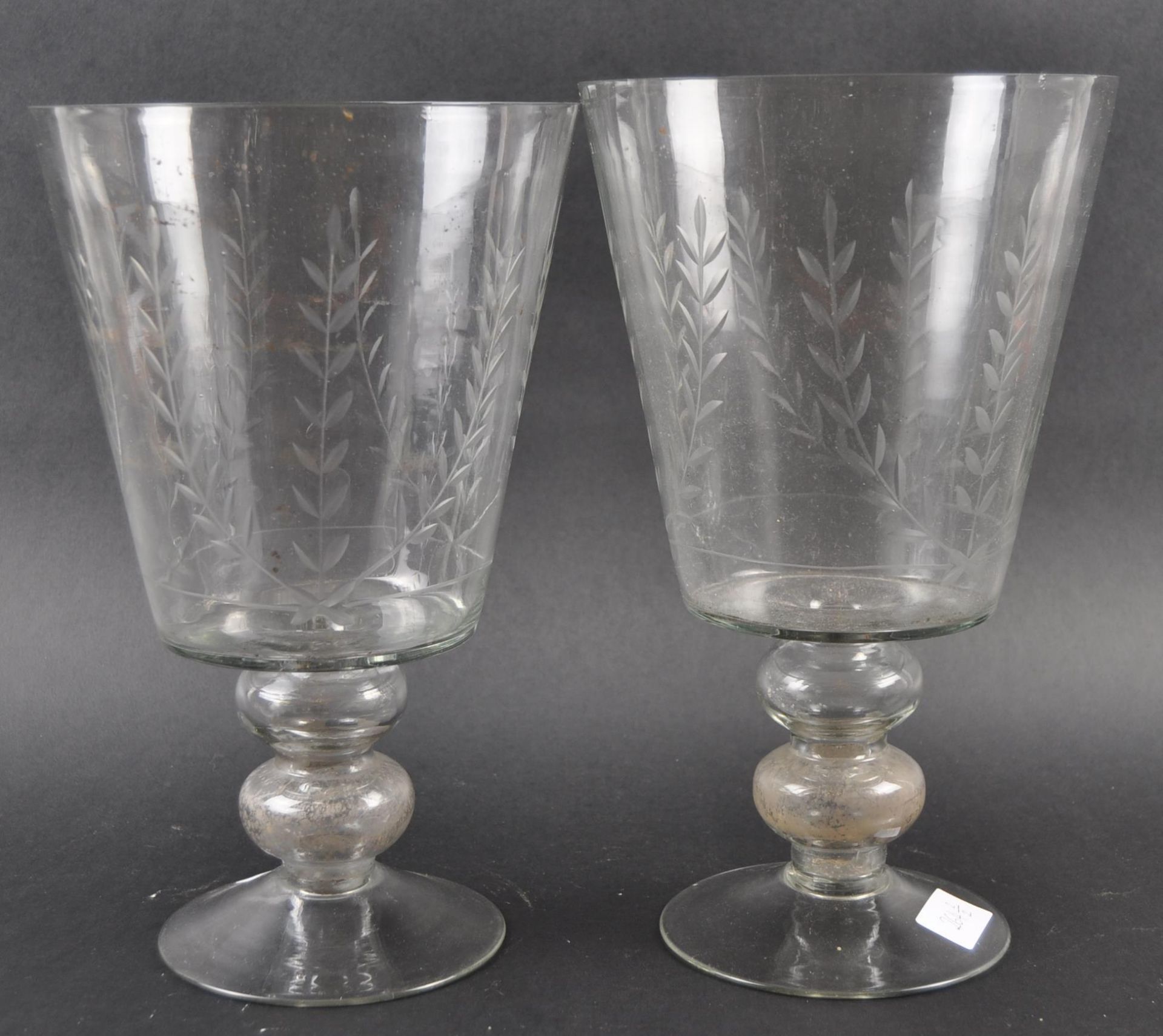 VERY LARGE 19TH CENTURY ETCHED GLASS VASES - Image 2 of 5