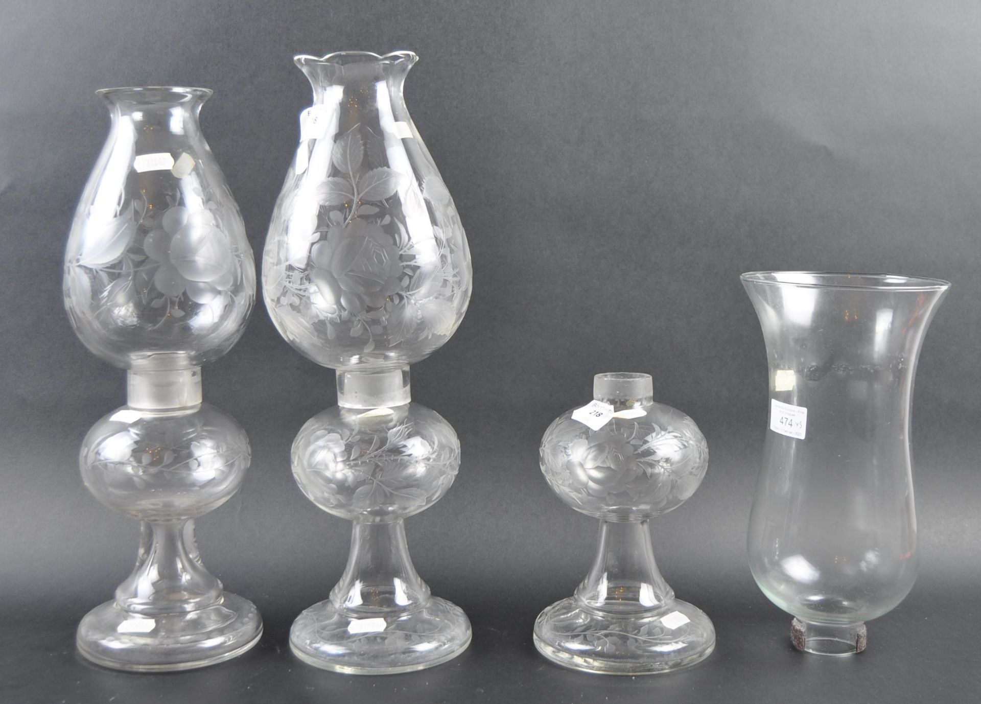 SET OF THREE VICTORIAN GLASS OIL LAMPS