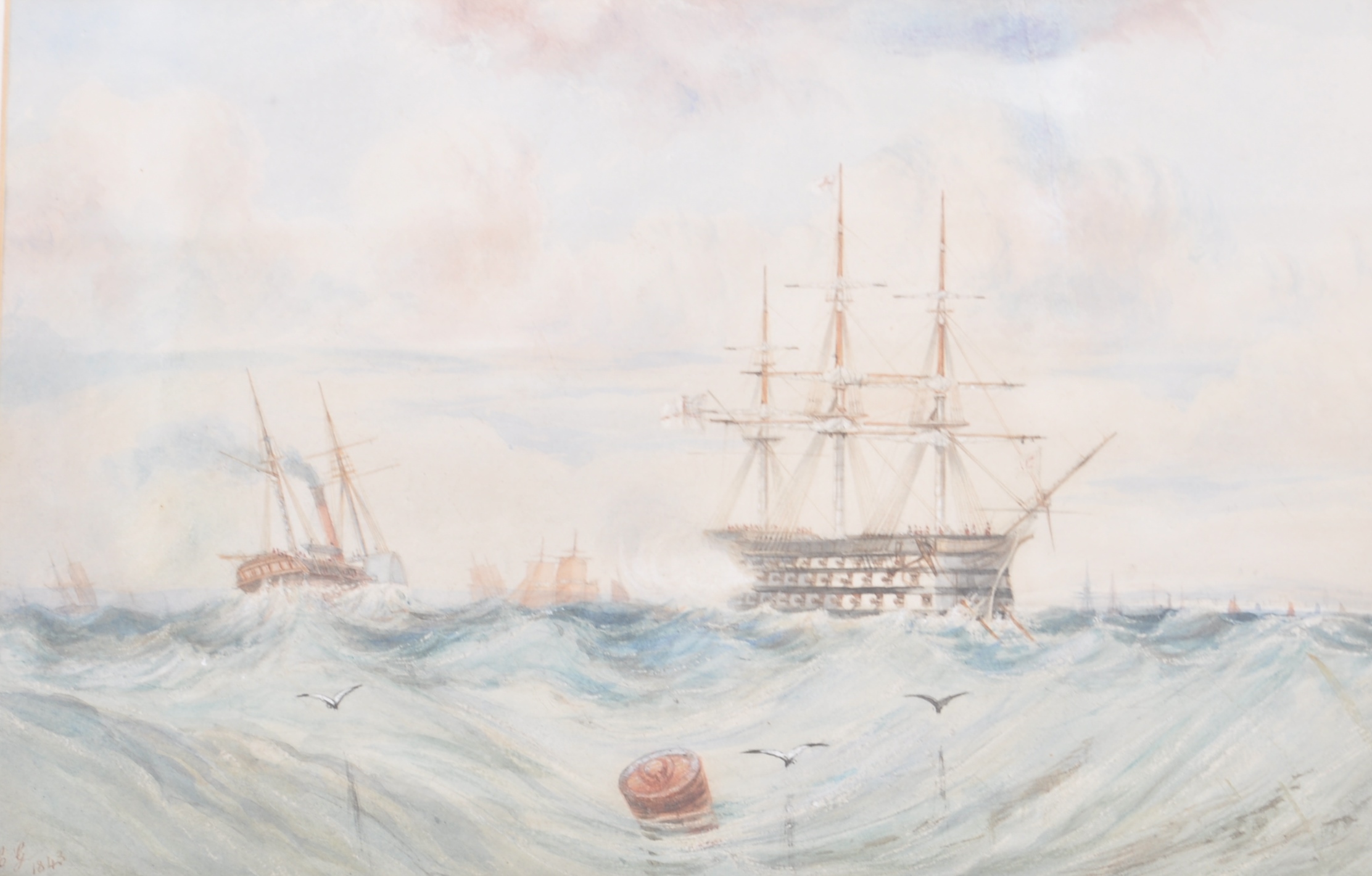 MID 19TH CENTURY VICTORIAN MARITIME WATERCOLOUR PAINTING