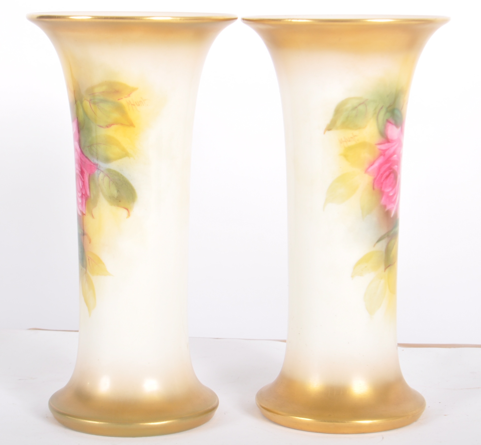 PAIR OF ROYAL WORCESTER ROSE VASES BY MILLIE HUNT - Image 2 of 6