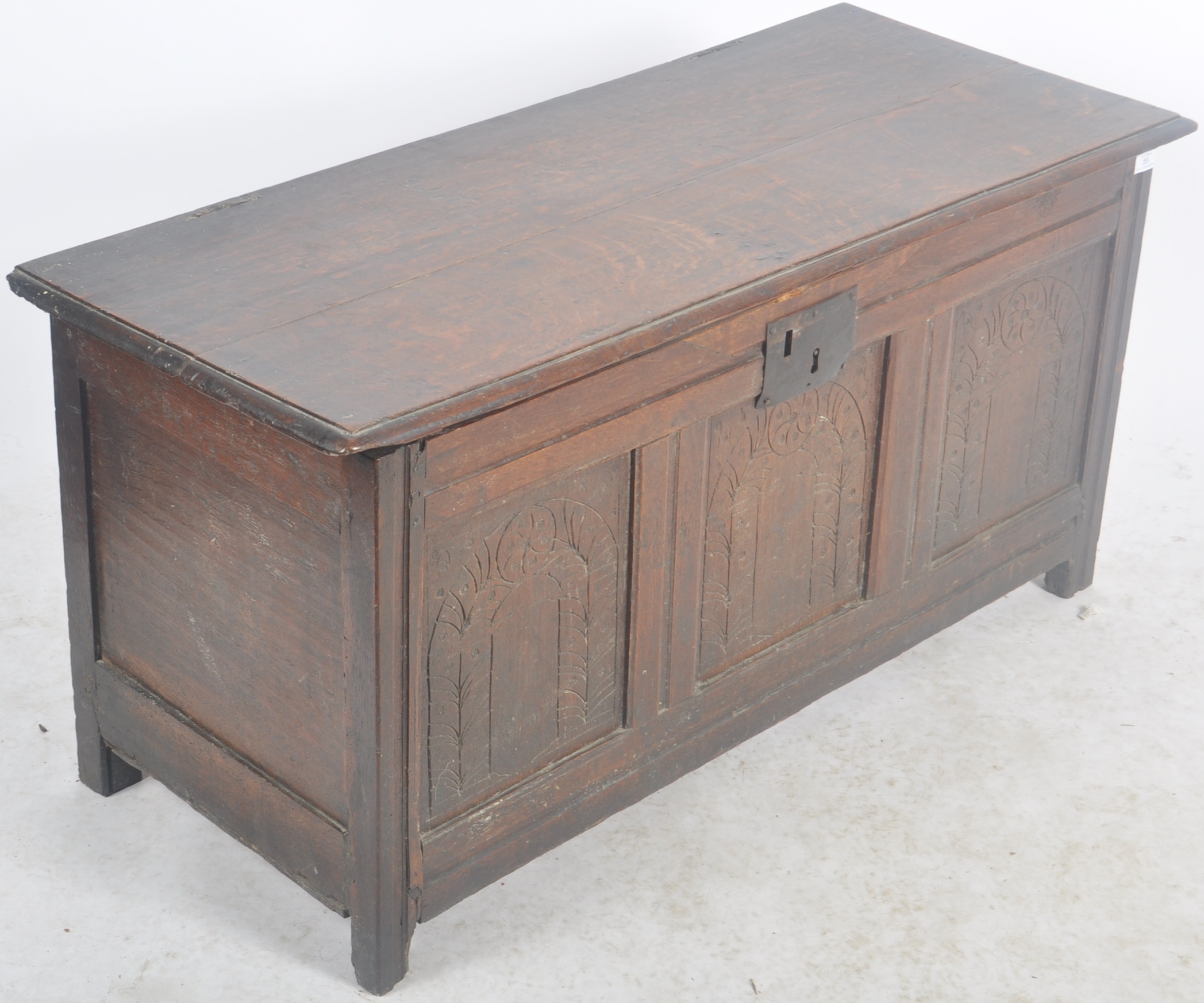 19TH CENTURY CARVED OAK COFFER BOX - Image 2 of 4