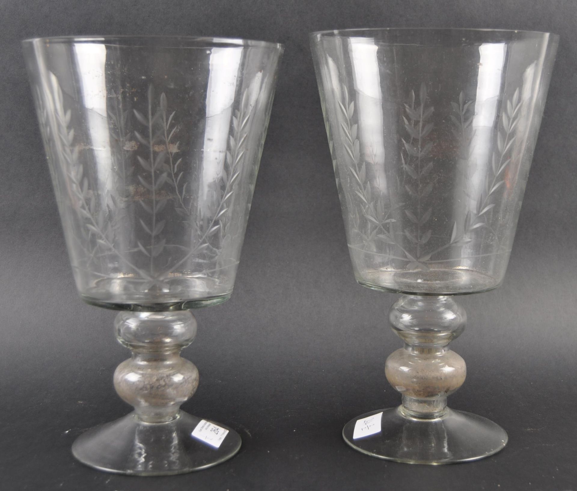 VERY LARGE 19TH CENTURY ETCHED GLASS VASES - Image 3 of 5