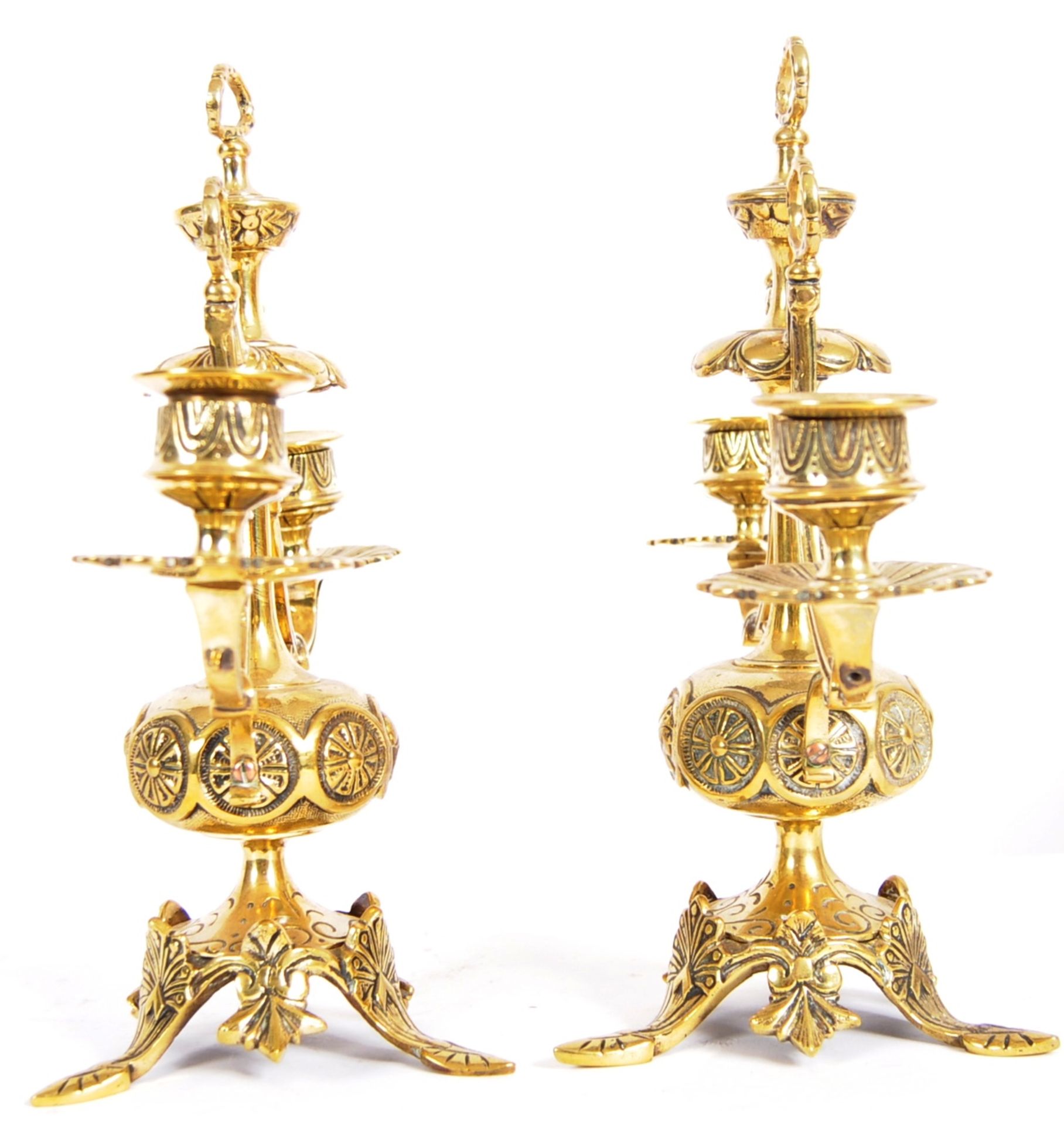 PAIR OF 19TH CENTURY BRASS TWIN SCONCE CANDELABRA - Image 2 of 7