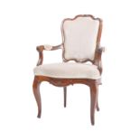 19TH CENTURY FRENCH CARVED WALNUT ARMCHAIR