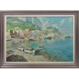 SALVATI (1900-1968) - OIL PAINTING DEPICTING CAPRI HARBOUR