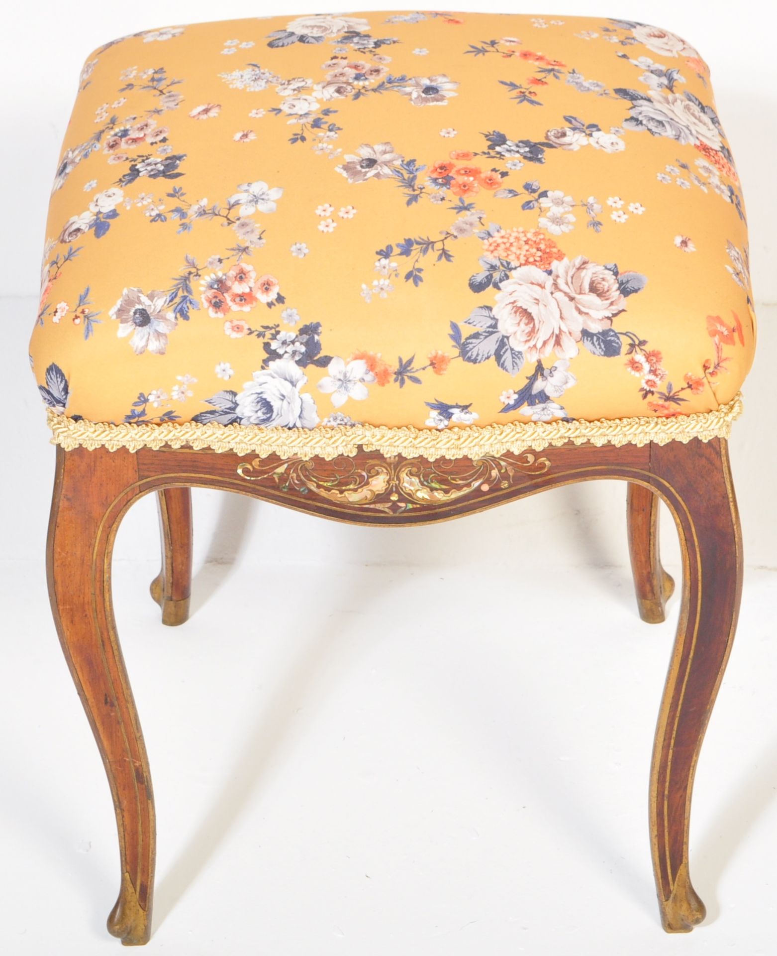 19TH CENTURY ROSEWOOD BRASS & MOTHER OF PEARL STOOL - Image 3 of 6