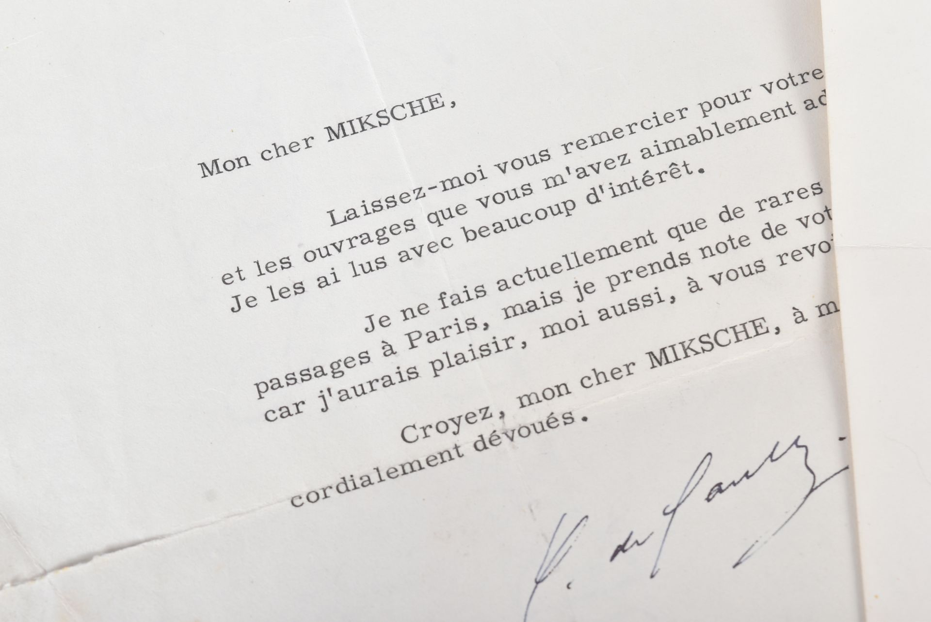 TWO SIGNED LETTERS FROM CHARLES DE GAULLE TO F. O. MIKSCHE - Image 4 of 7