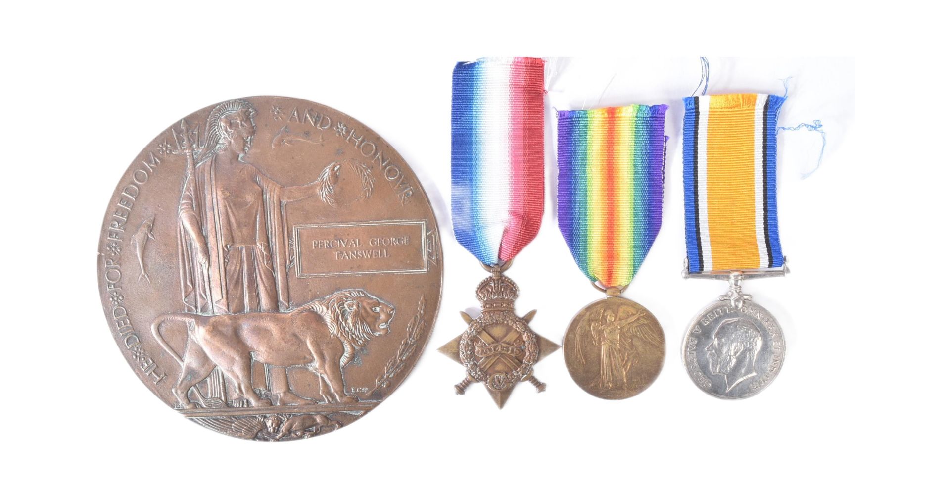 FIRST WORLD WAR MEDAL TRIO & DEATH PLAQUE - KINGS ROYAL RIFLE CORPS