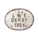 RAILWAYANA - LMS DERBY 1925 LOCOMOTIVE WORKSPLATE