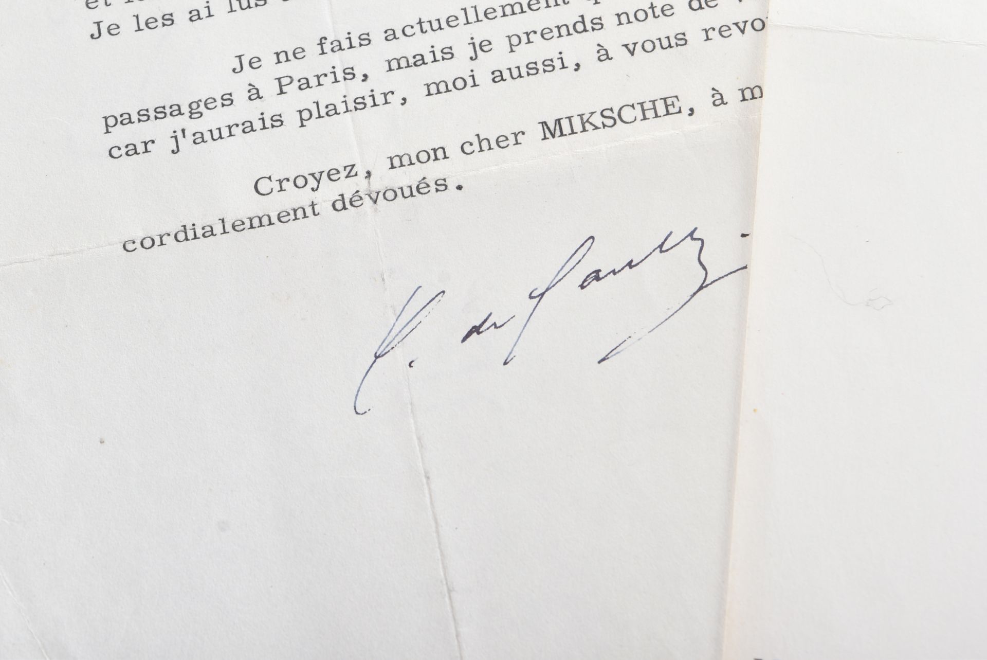 TWO SIGNED LETTERS FROM CHARLES DE GAULLE TO F. O. MIKSCHE - Image 7 of 7