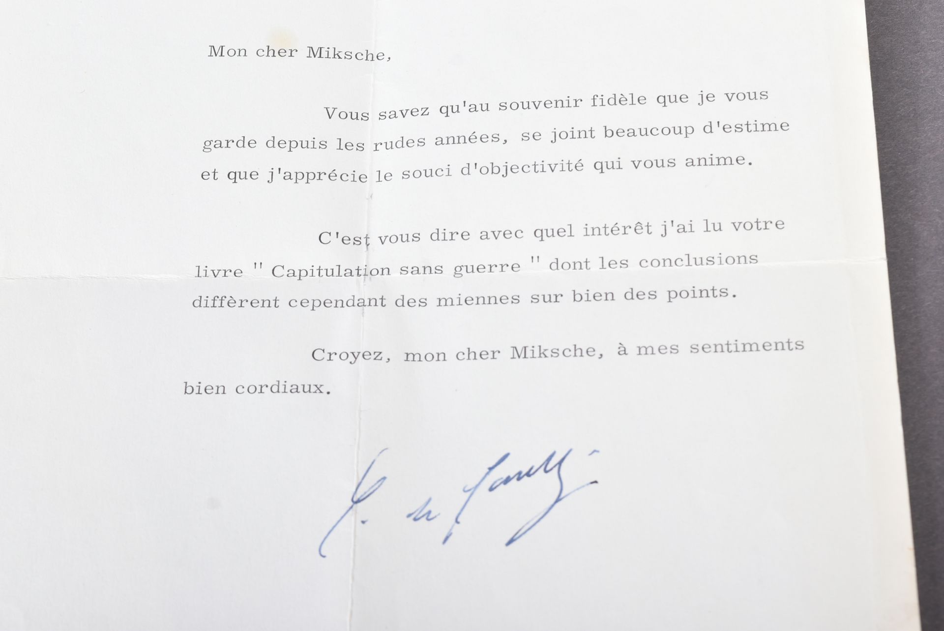TWO SIGNED LETTERS FROM CHARLES DE GAULLE TO F. O. MIKSCHE - Image 5 of 7