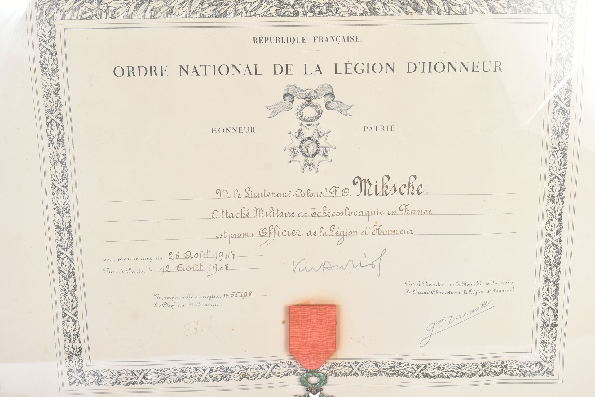 ORDER NATIONAL DE LA LEGION D'HONNEUR LTC. F. O. MIKSCHE - Image 5 of 9