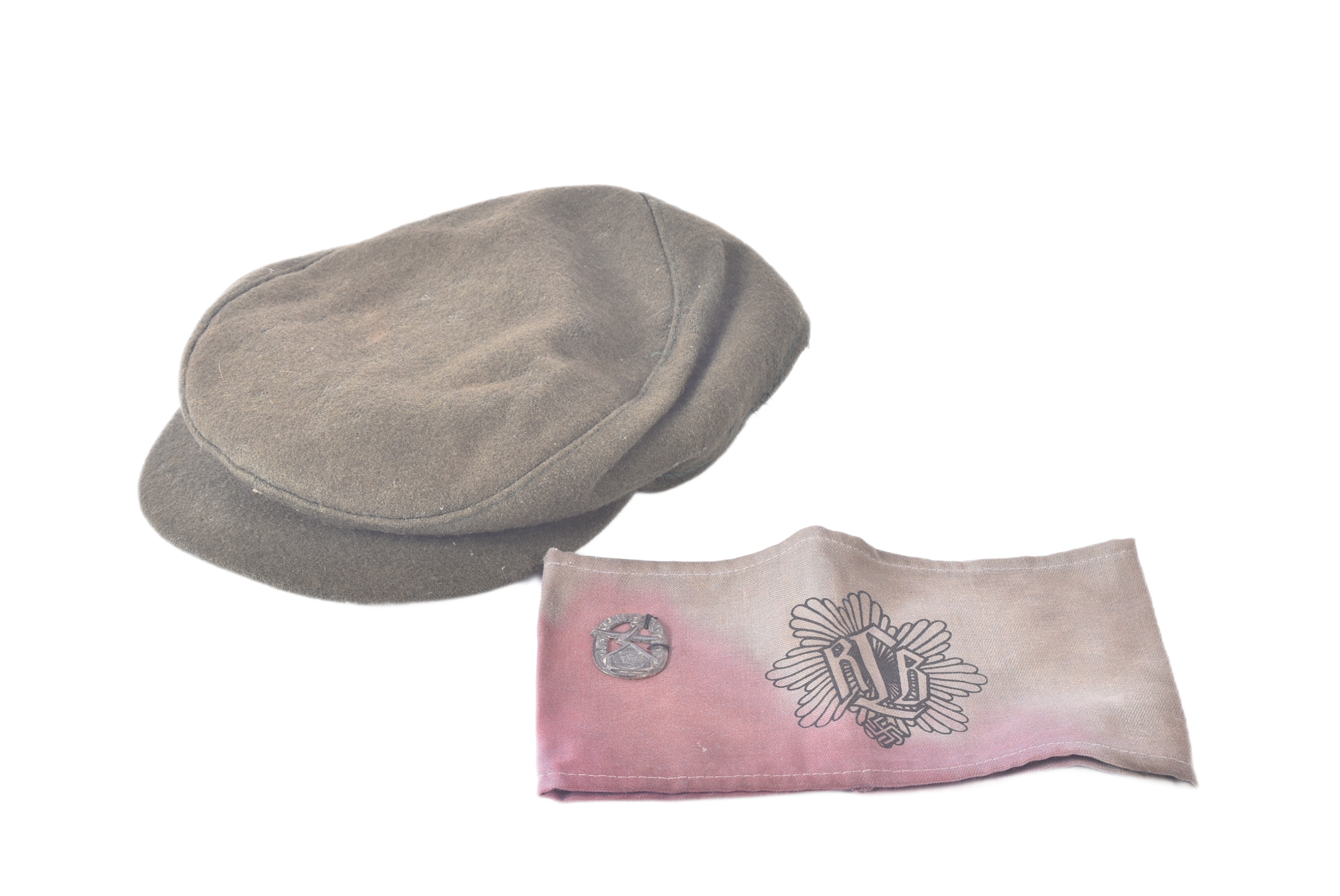 SECOND WORLD WAR HITLER YOUTH CAP & REICH PROTECTION LEAGUE ARMBAND