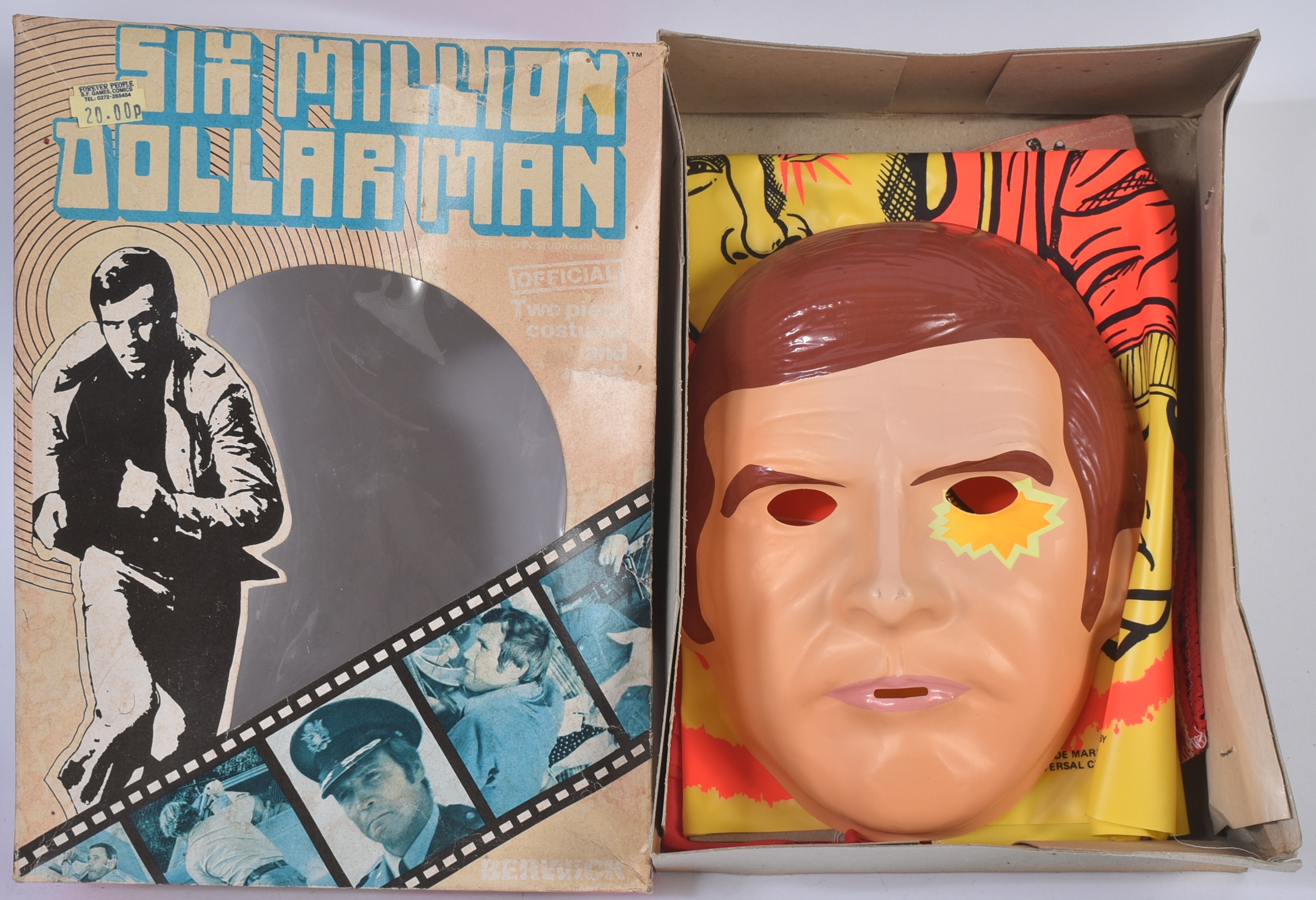 A vintage 1970s (1975) Six Million Dollar Man two piece costume and