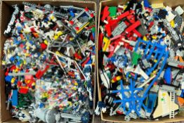TWO BOXES OF ASSORTED LOOSE LEGO BRICKS & MINIFIGURES