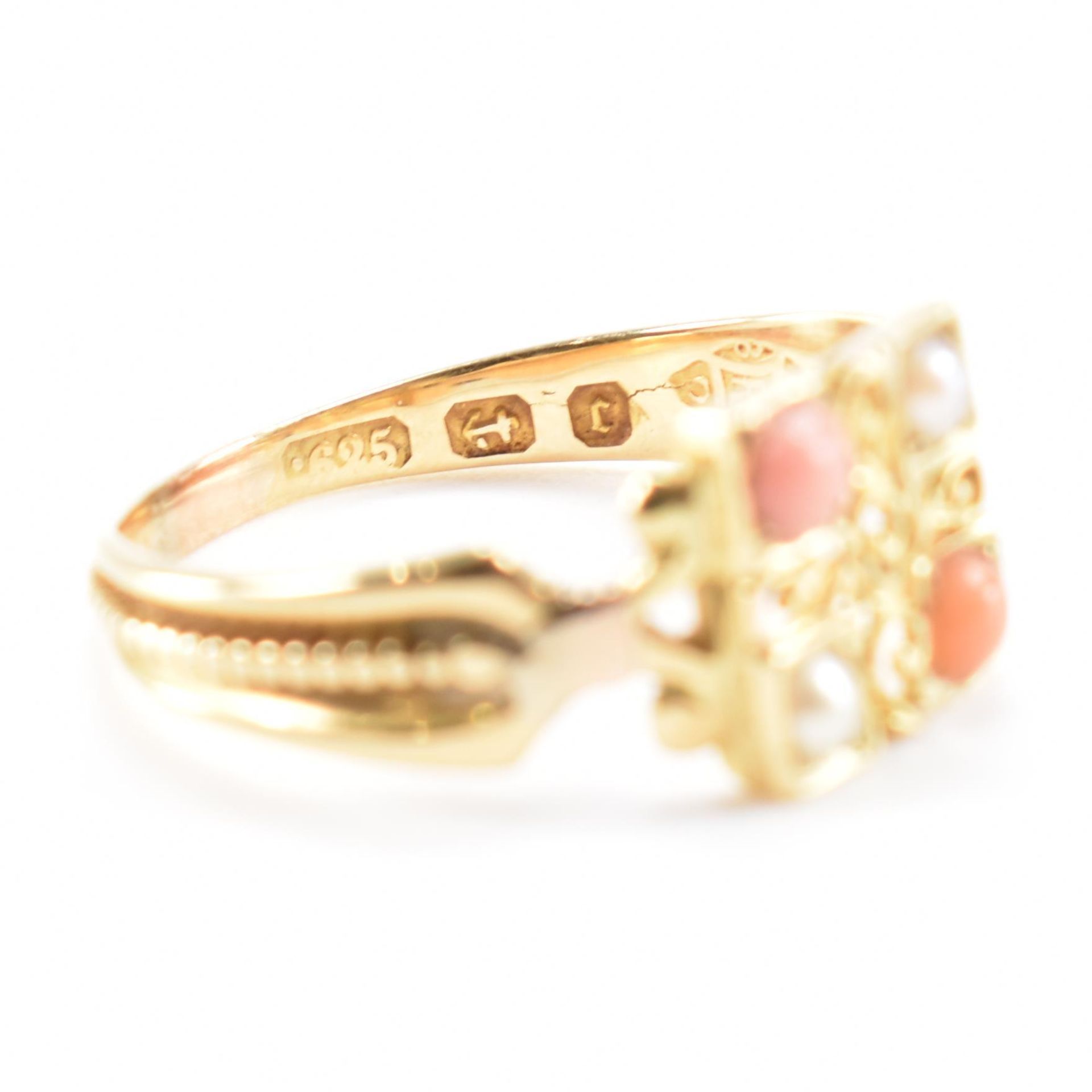 VICTORIAN 15CT GOLD CORAL & SEED PEARL RING - Image 8 of 11