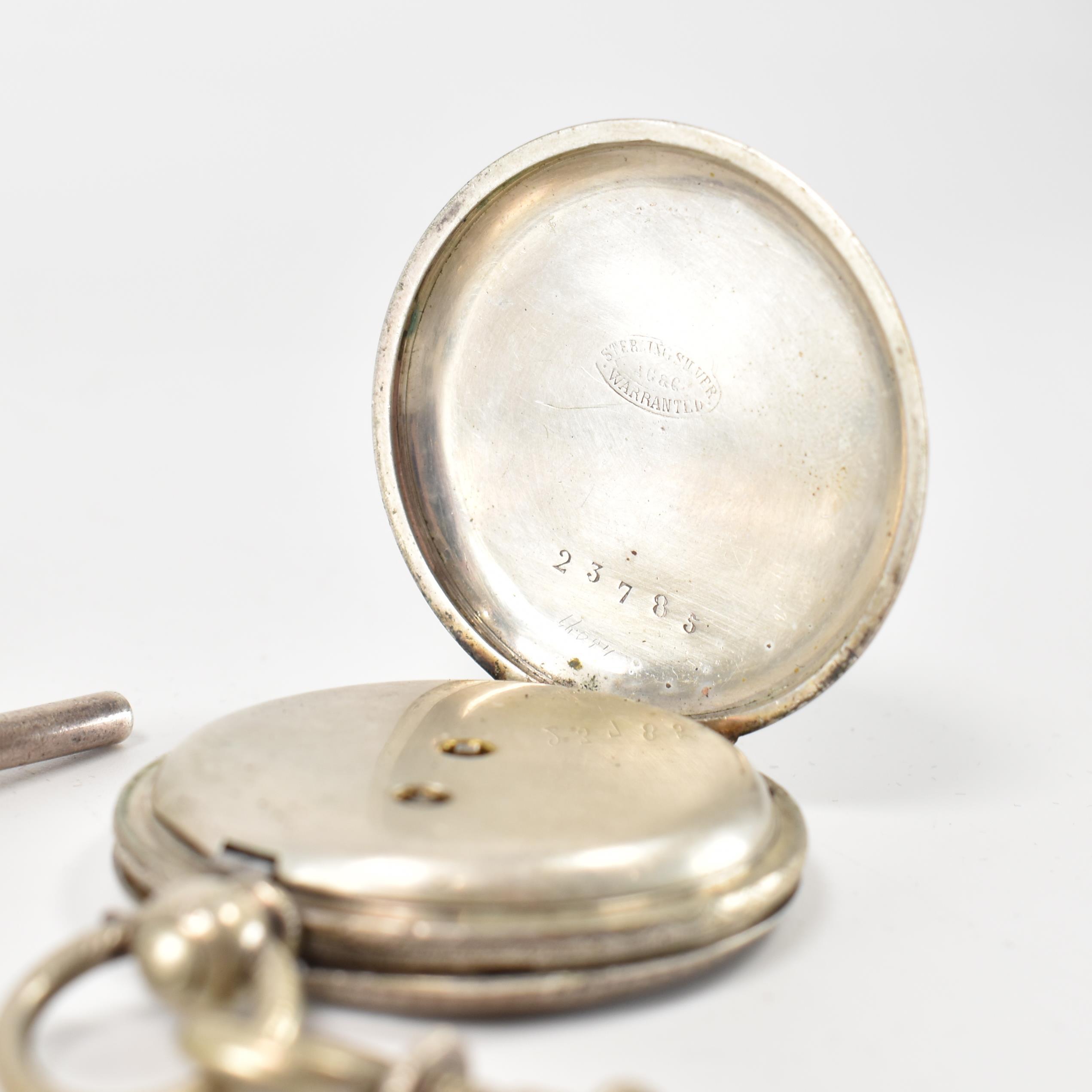 VICTORIAN SILVER OPEN FACE POCKET WATCH & WHITE METAL CHAIN - Image 9 of 10