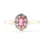 HALLMARKED 9CT GOLD RUBY & DIAMOND HALO RING