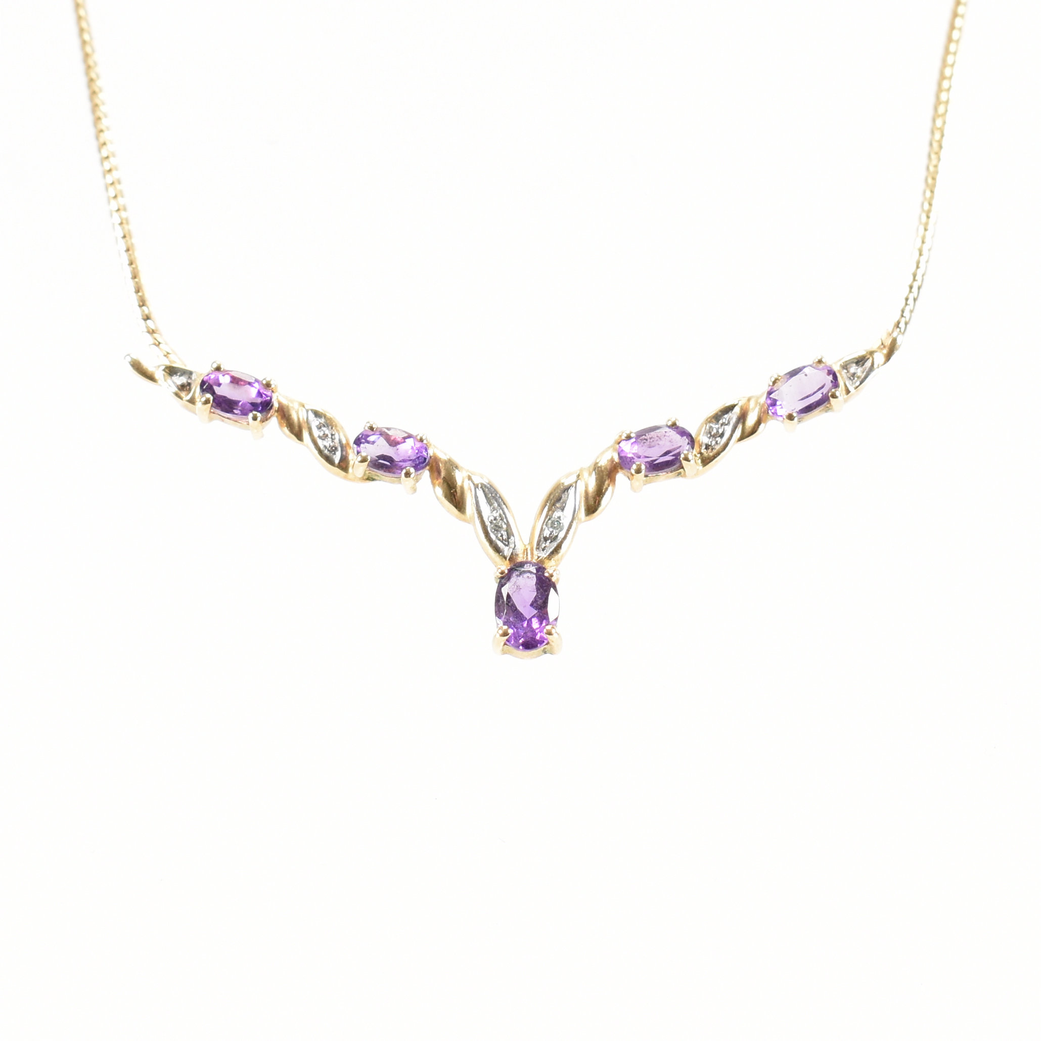 HALLMARKED 9CT GOLD AMETHYST & DIAMOND PENDANT NECKLACE