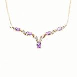 HALLMARKED 9CT GOLD AMETHYST & DIAMOND PENDANT NECKLACE