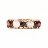 HALLMARKED 9CT GOLD GARNET & OPAL 5 STONE RING