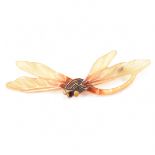 1920S FRENCH ART NOUVEAU HORN DRAGONFLY BROOCH PIN