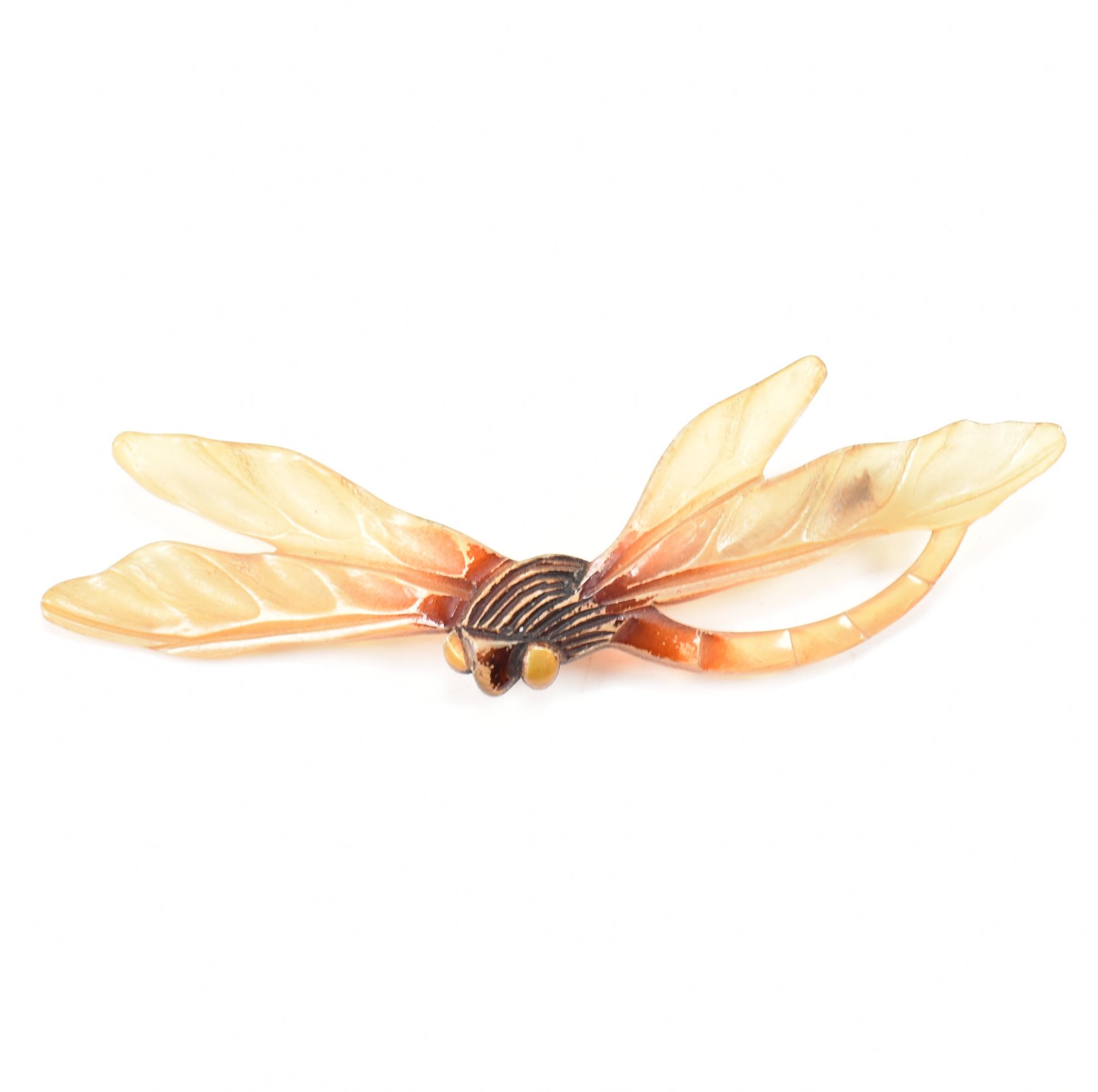 1920S FRENCH ART NOUVEAU HORN DRAGONFLY BROOCH PIN