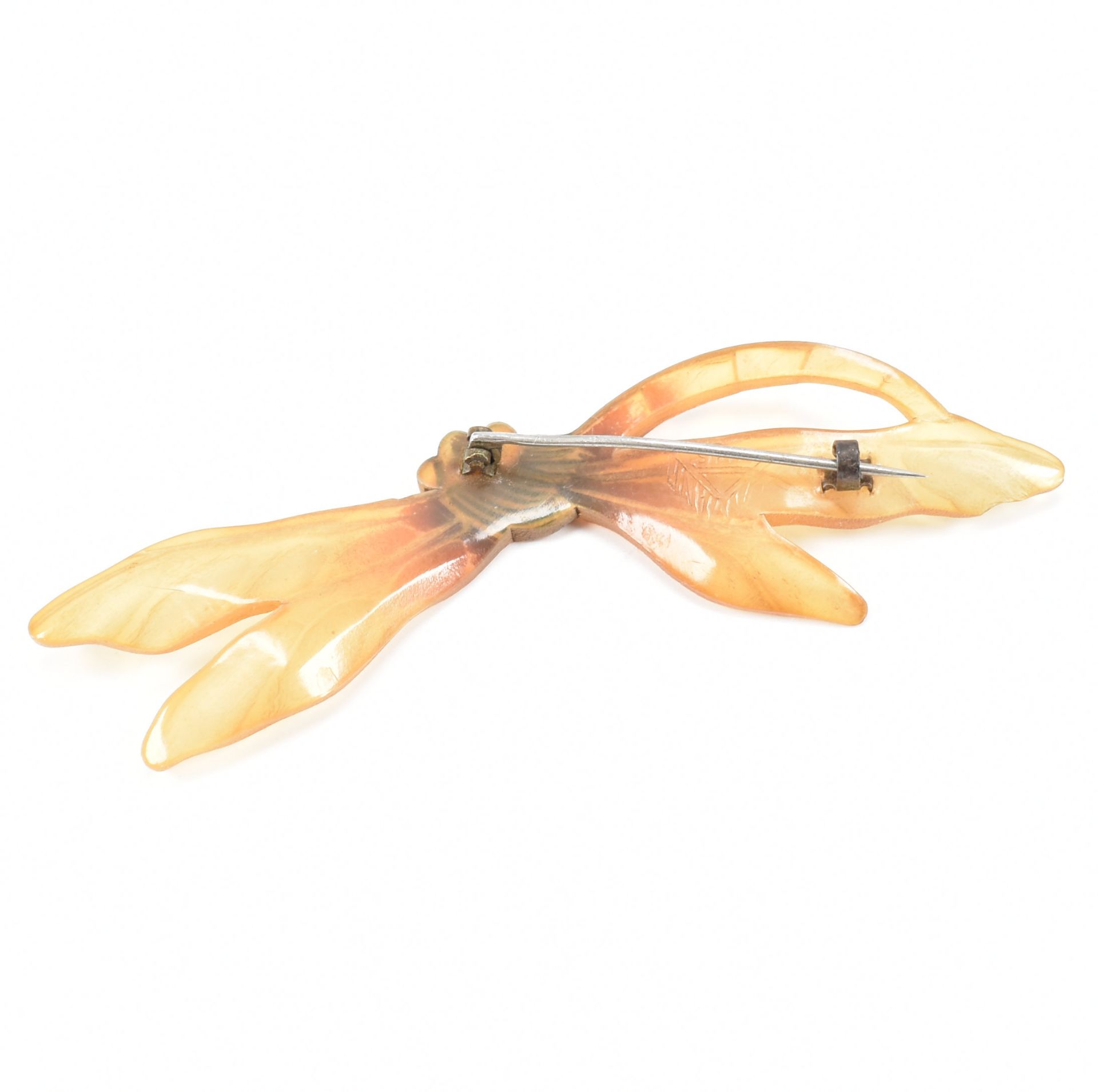 1920S FRENCH ART NOUVEAU HORN DRAGONFLY BROOCH PIN - Image 2 of 6