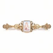 19TH CENTURY ENAMEL CHERUB BAR BROOCH