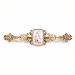 19TH CENTURY ENAMEL CHERUB BAR BROOCH