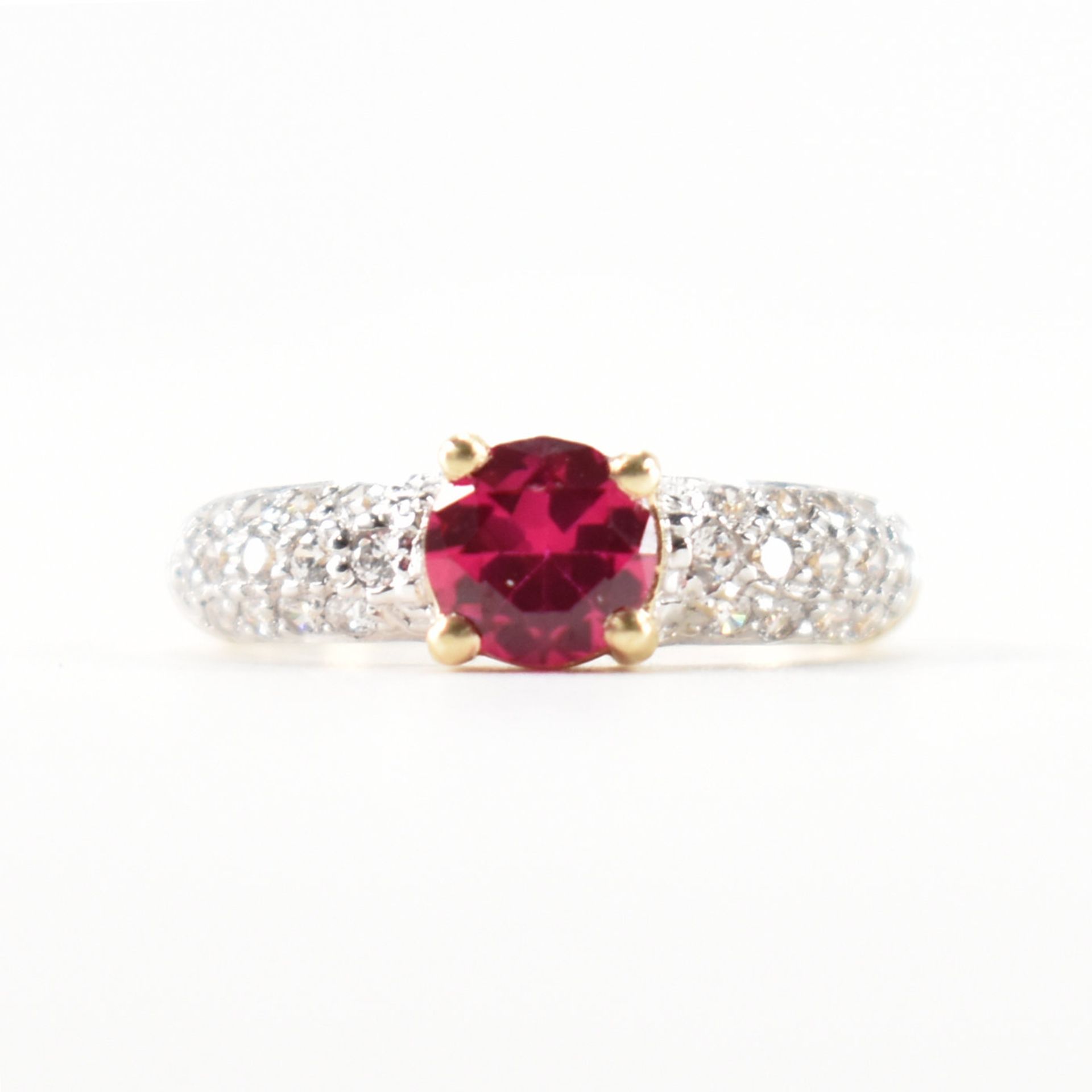HALLMARKED 9CT GOLD SYNTHETIC RUBY & CZ RING