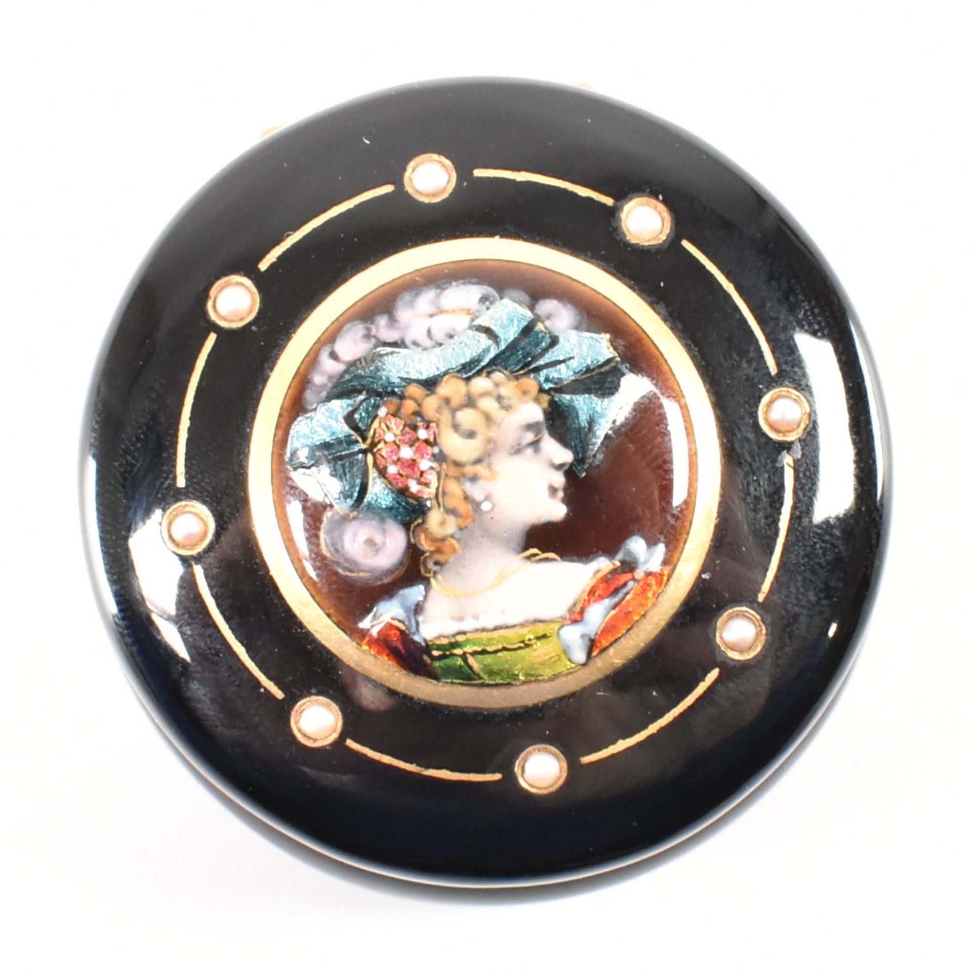 FRENCH 18CT GOLD PEARL ENAMEL PILL BOX - Image 7 of 7