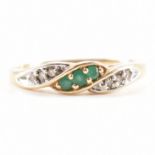 HALLMARKED 9CT GOLD EMERALD & DIAMOND CROSS OVER RING